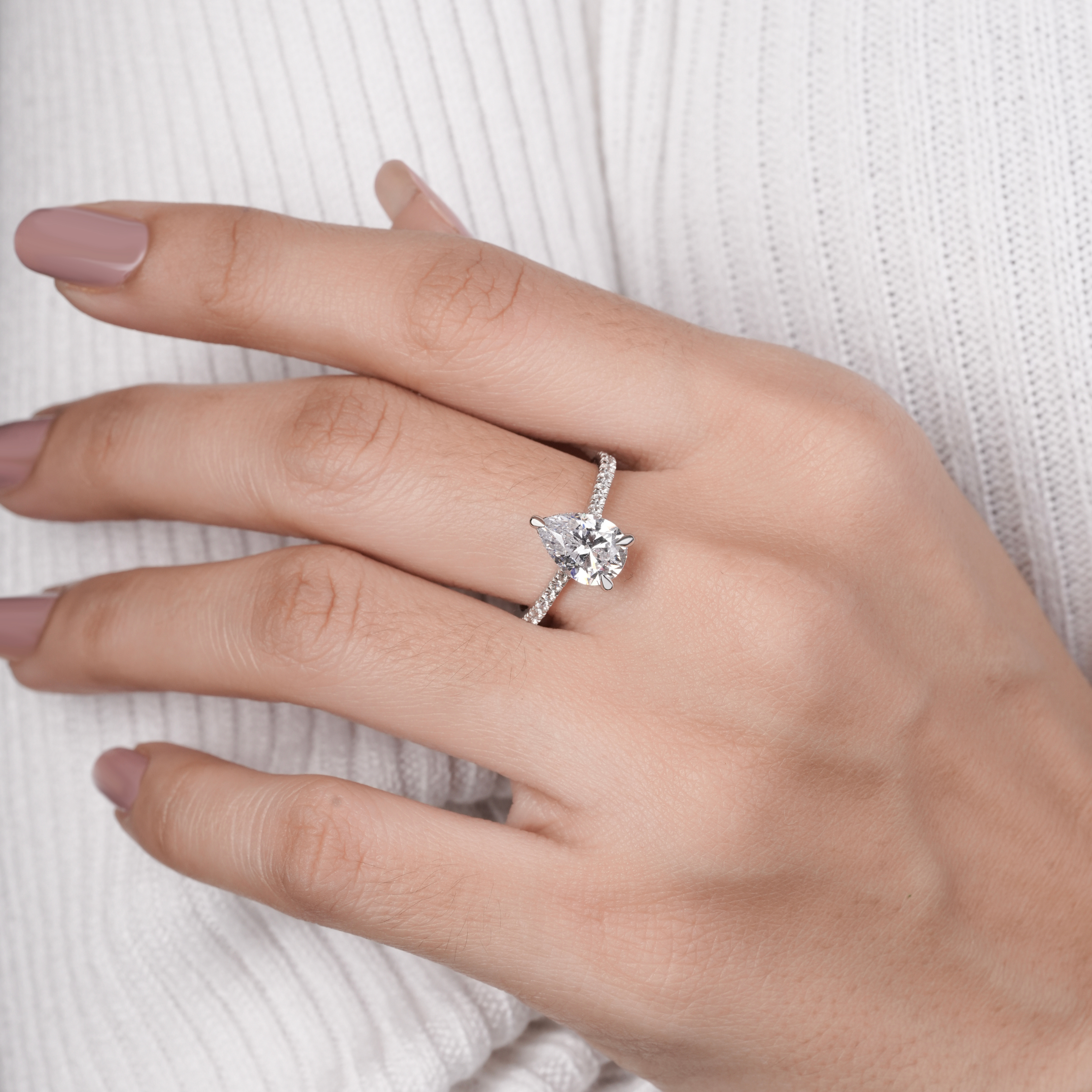 Pear-Cut Hidden Halo Pavé Engagement Ring