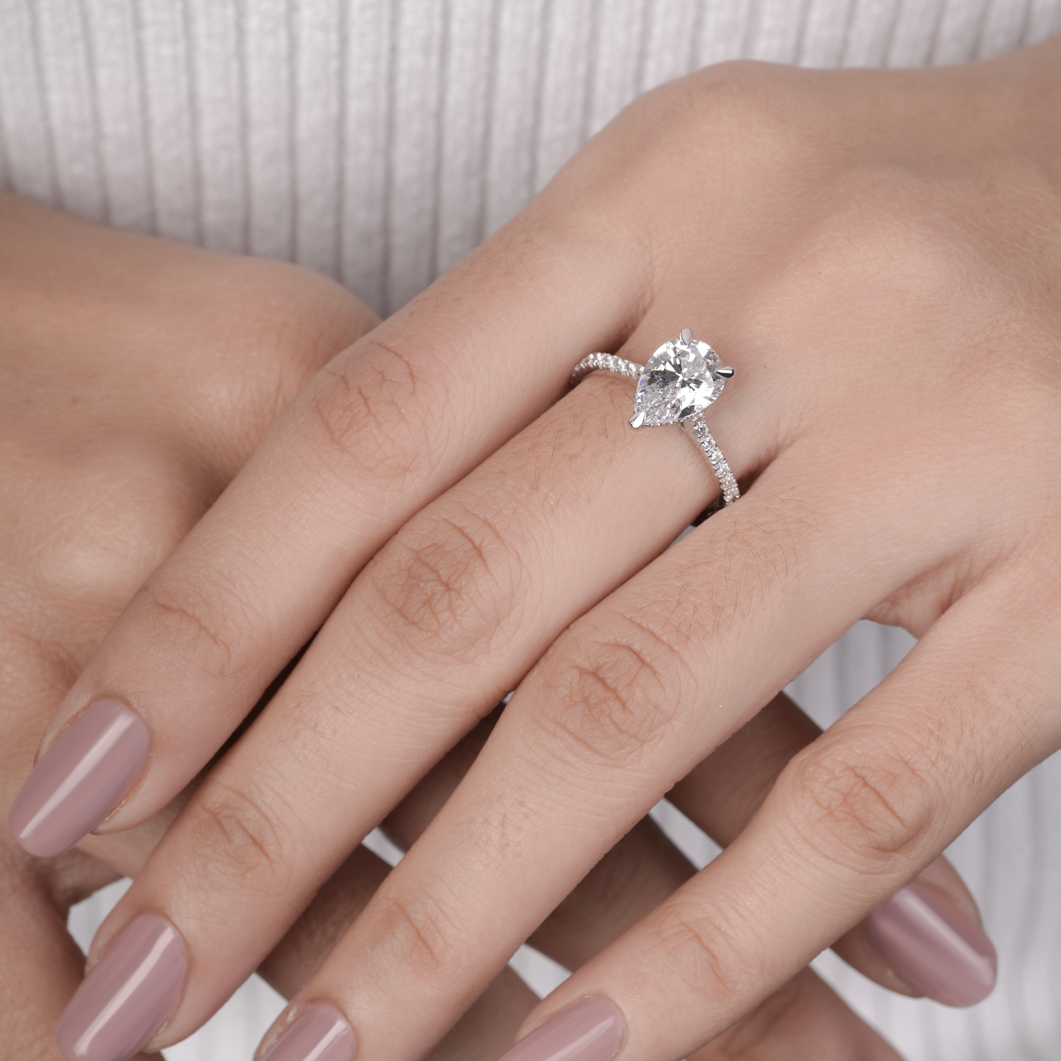Pear-Cut Hidden Halo Pavé Engagement Ring