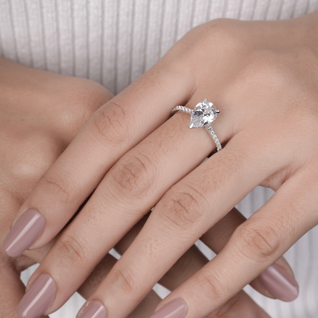 Pear-Cut Hidden Halo Pavé Engagement Ring
