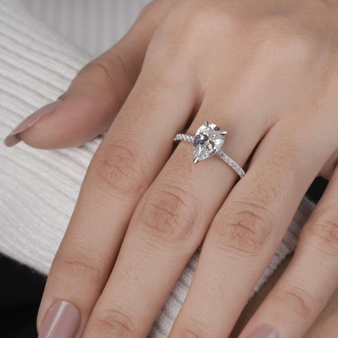 Pear-Cut Hidden Halo Pavé Engagement Ring