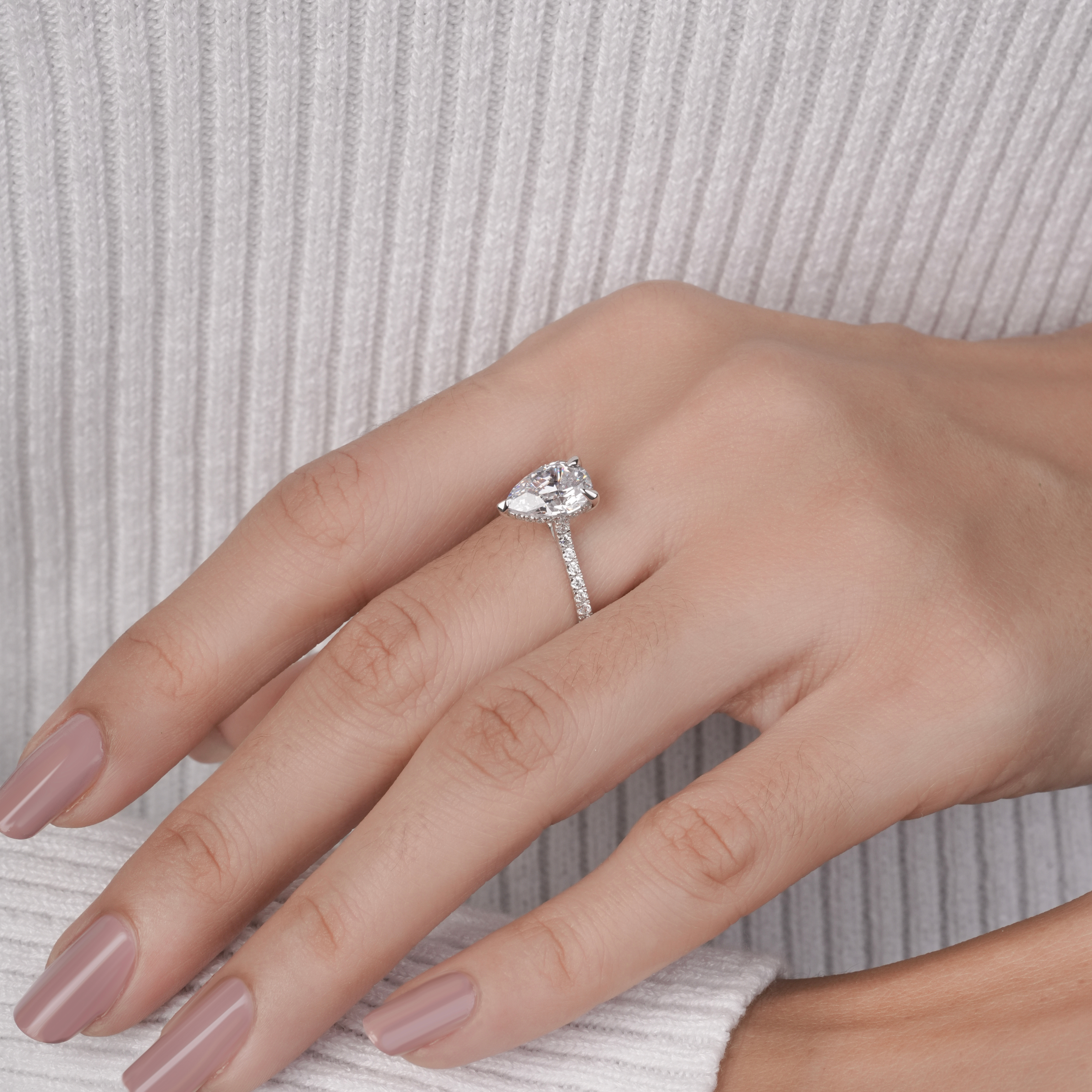 Pear-Cut Hidden Halo Pavé Engagement Ring
