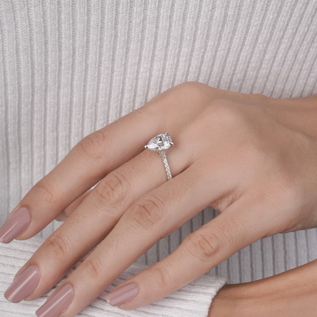 Pear-Cut Hidden Halo Pavé Engagement Ring