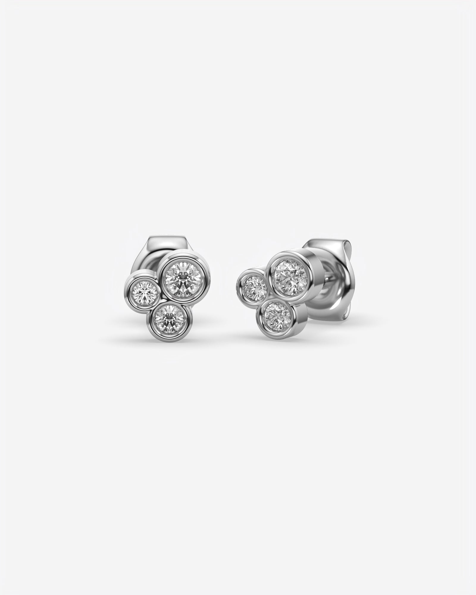 Bezel Trio Diamond Stud Earrings 14K White Gold
