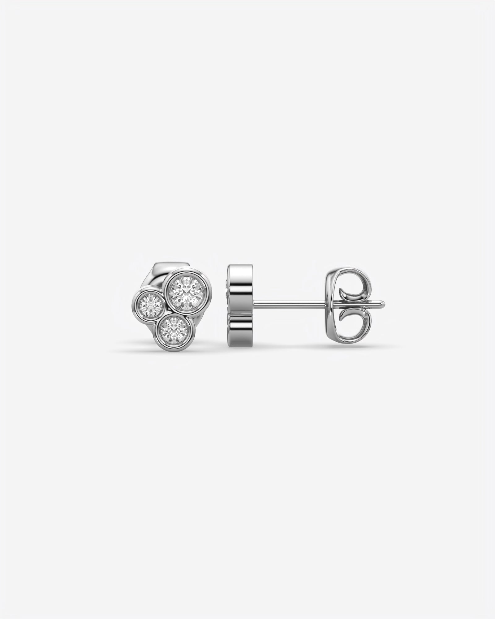 Bezel Trio Diamond Stud Earrings 14K White Gold