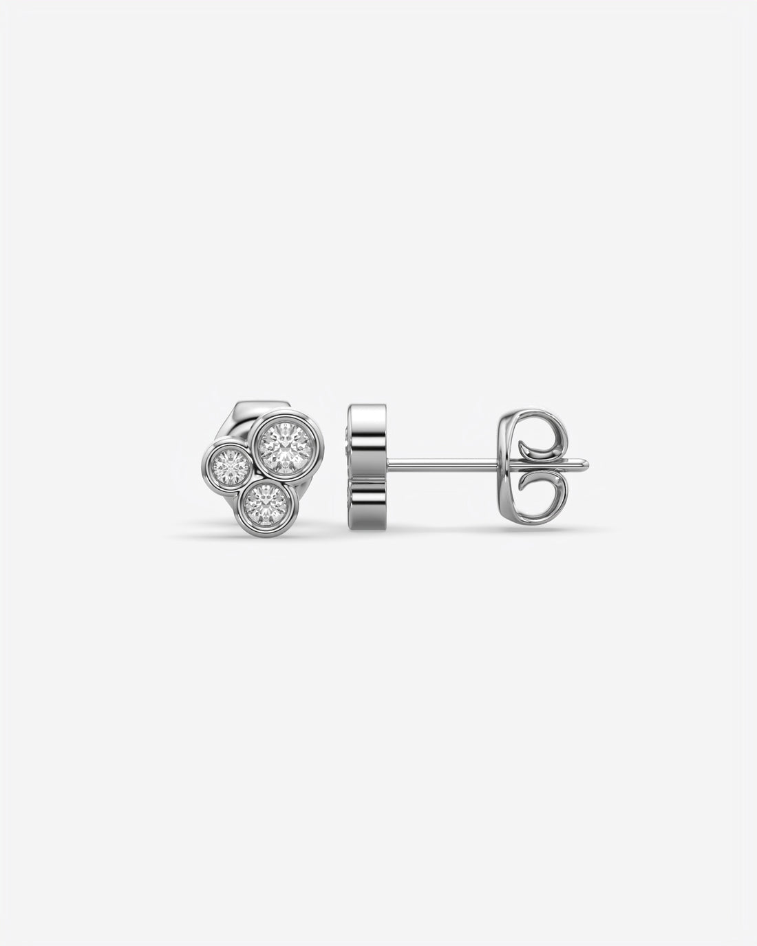 Bezel Trio Diamond Stud Earrings 14K White Gold