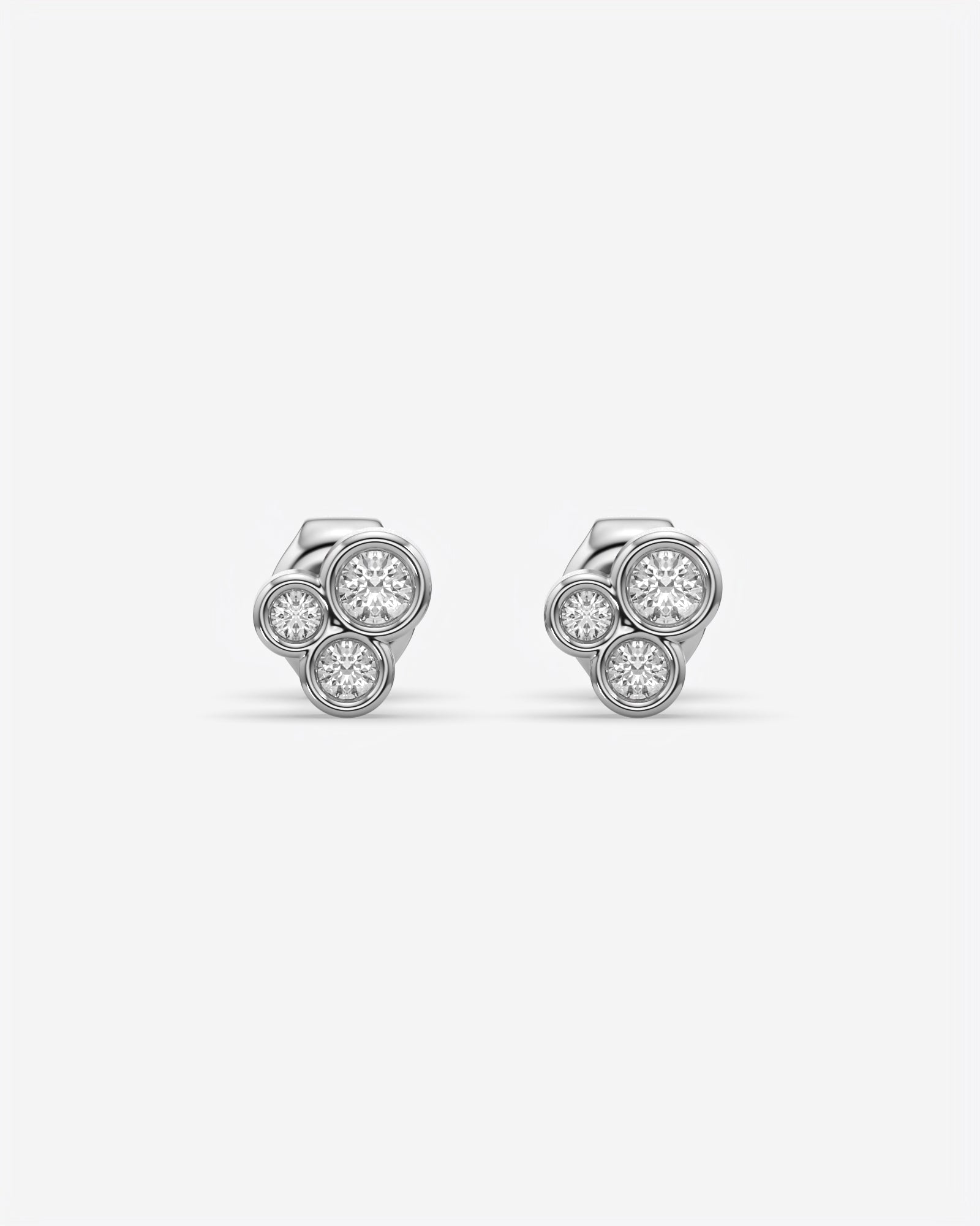 Bezel Trio Diamond Stud Earrings 14K White Gold