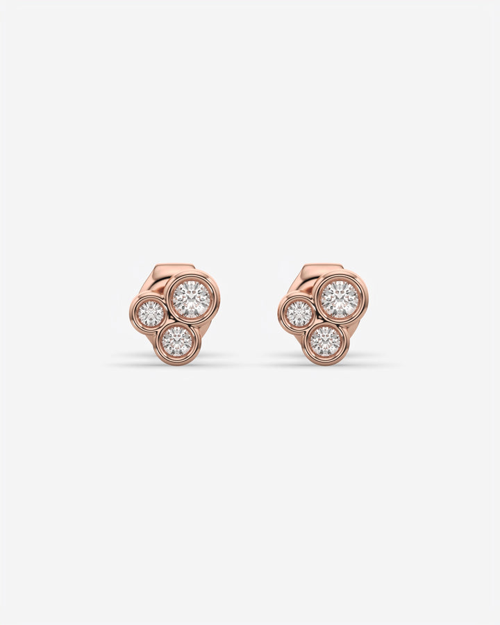 Bezel Trio Diamond Stud Earrings 18K Rose Gold