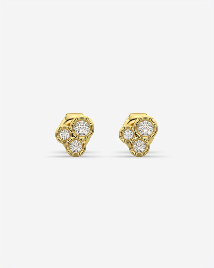 Bezel Trio Diamond Stud Earrings 14K Yellow Gold