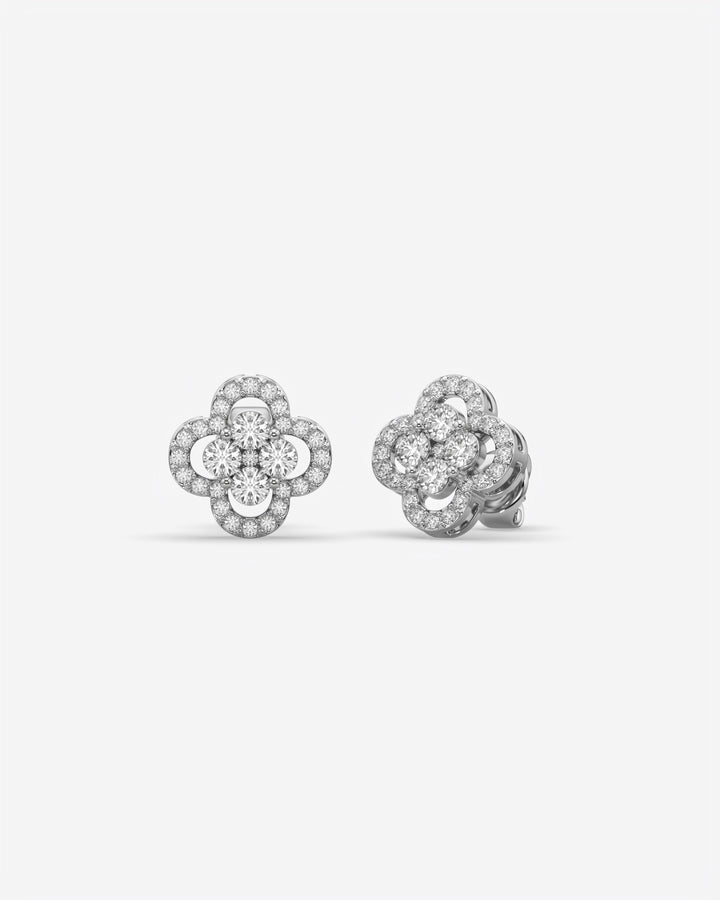 Floral Cluster Diamond Stud Earrings 18K White Gold