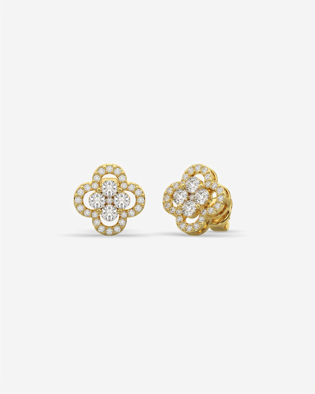 Floral Cluster Diamond Stud Earrings 14K Yellow Gold