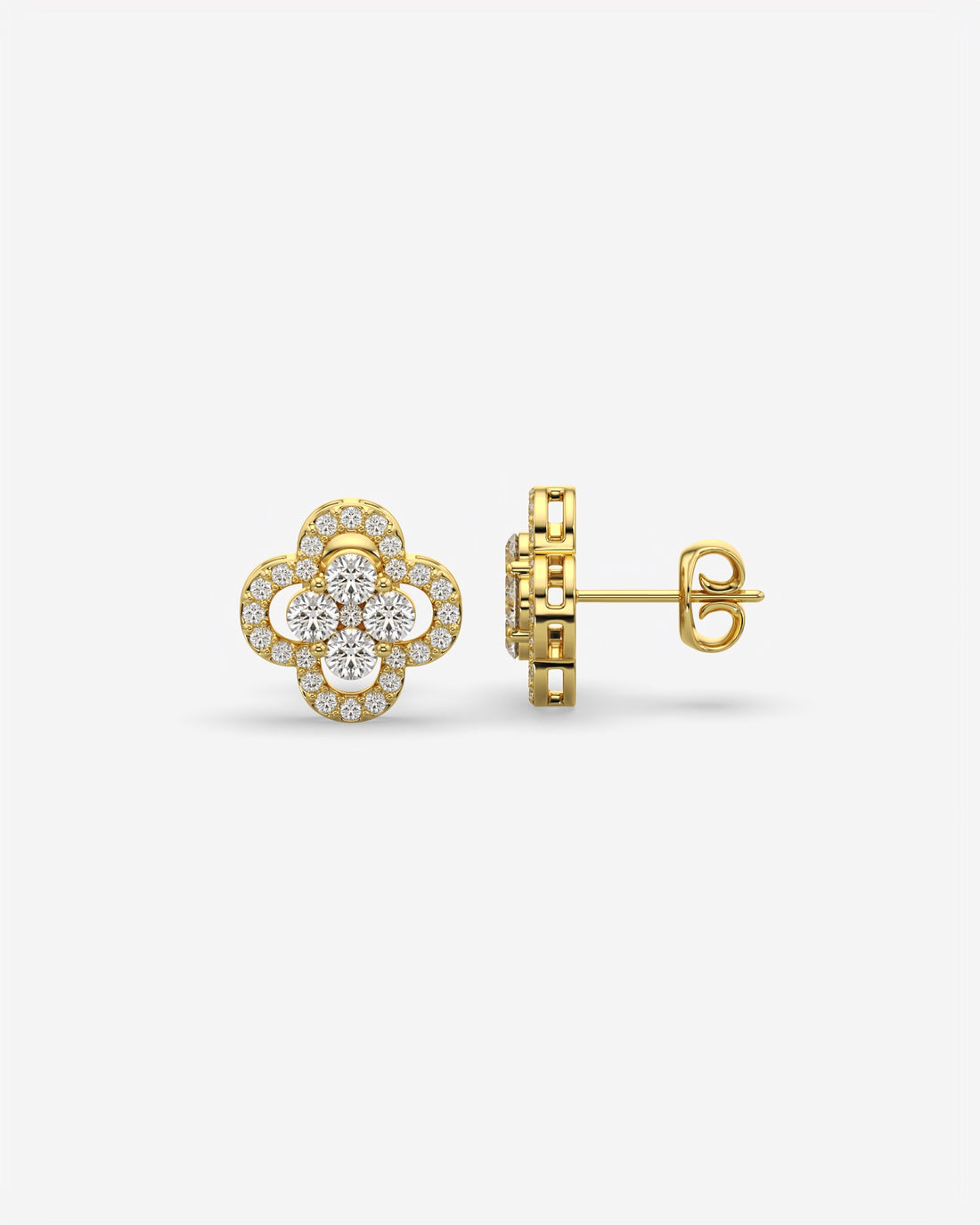 Floral Cluster Diamond Stud Earrings 14K Yellow Gold