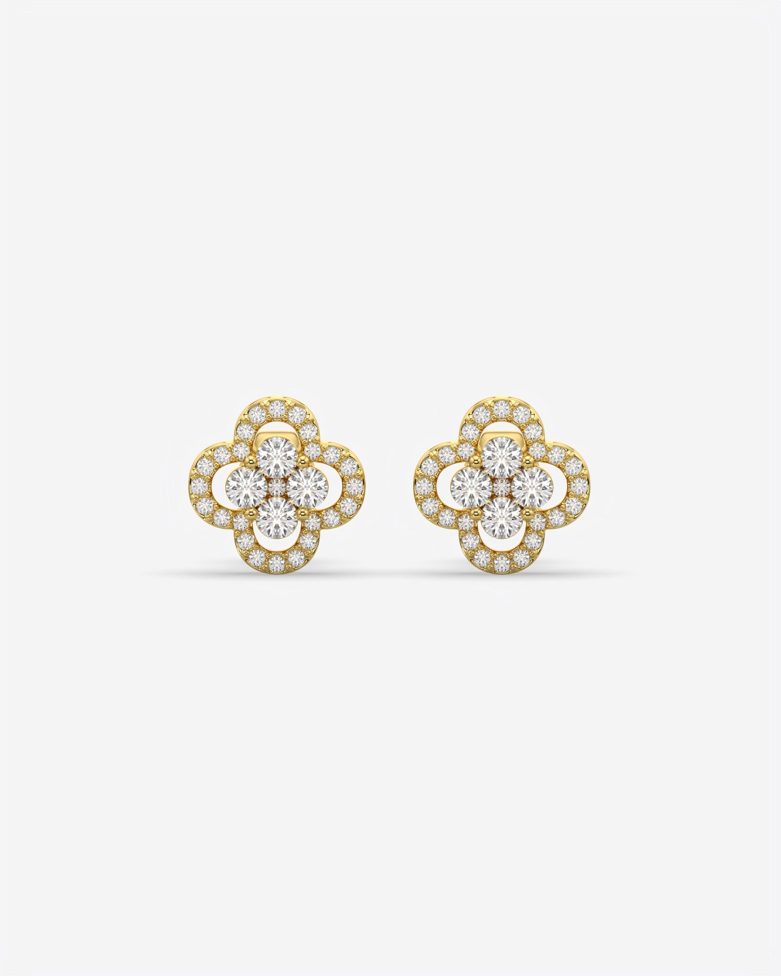 Floral Cluster Diamond Stud Earrings 14K Yellow Gold