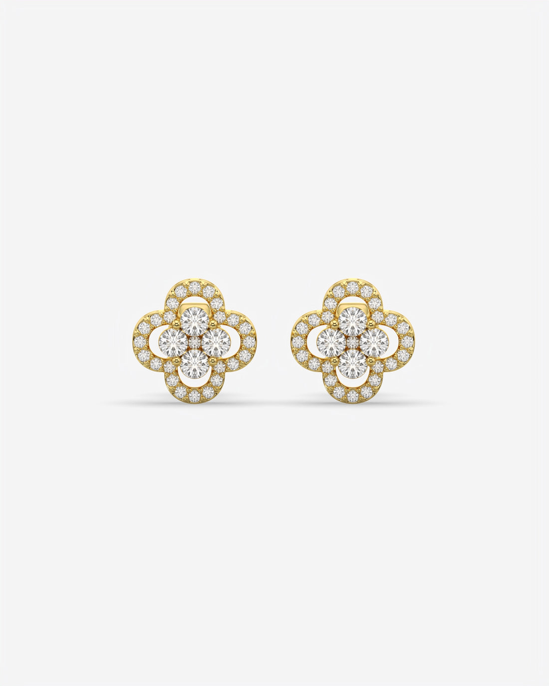 Floral Cluster Diamond Stud Earrings 14K Yellow Gold