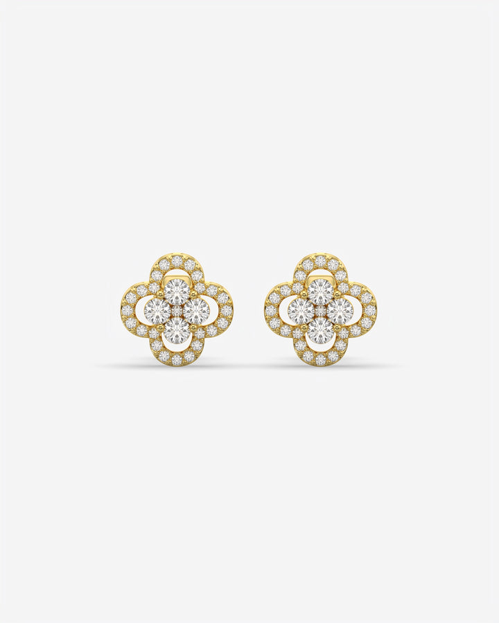 Floral Cluster Diamond Stud Earrings 14K Yellow Gold
