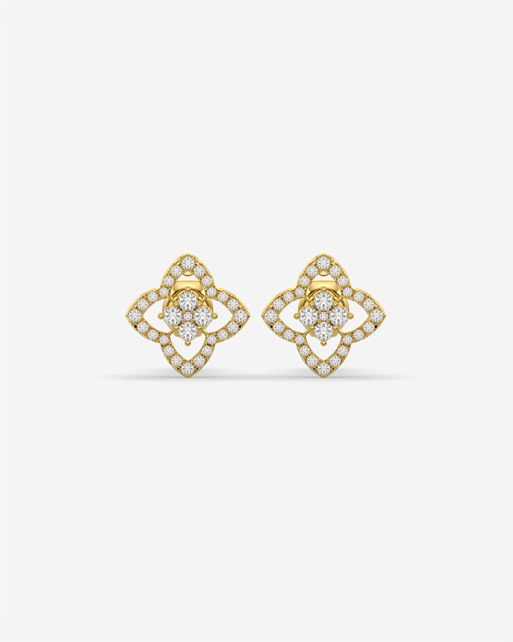 Four Petal Diamond Stud Earrings 14K Yellow Gold