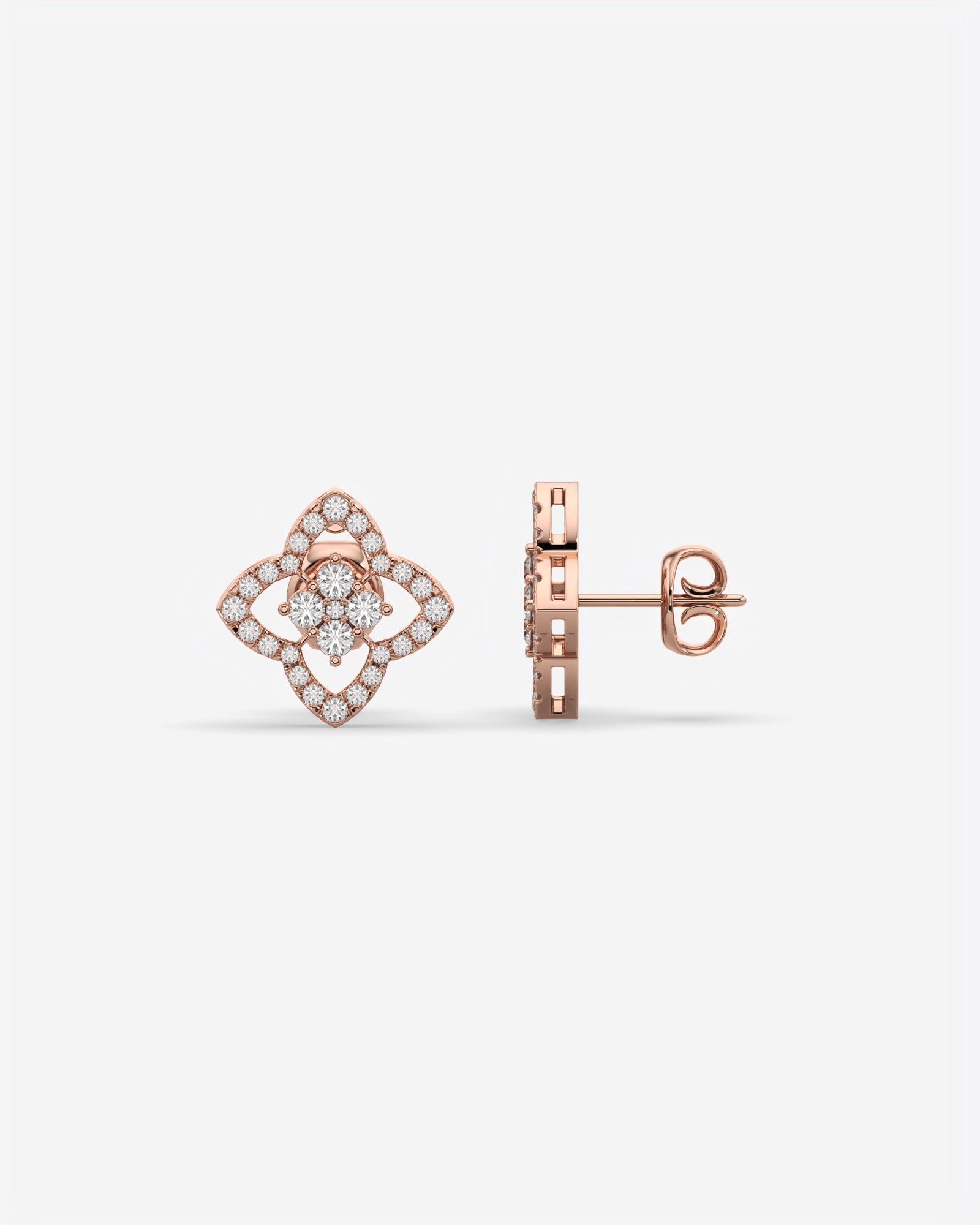 Four Petal Diamond Stud Earrings 14K Rose Gold