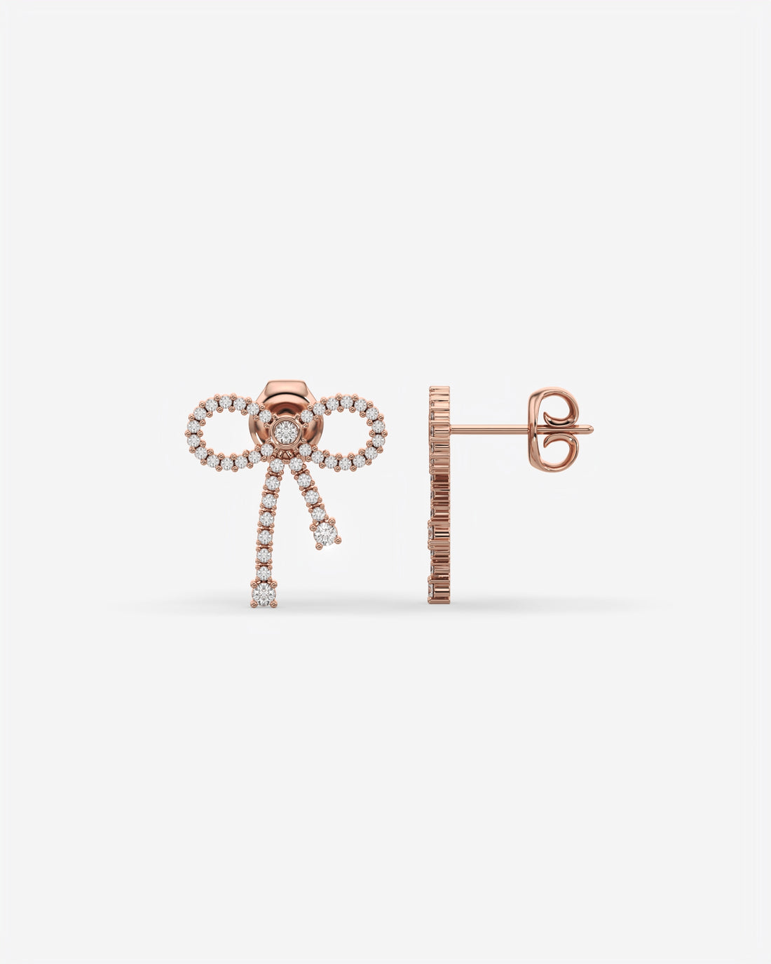 Diamond Bow Dangle Earrings 14K Rose Gold