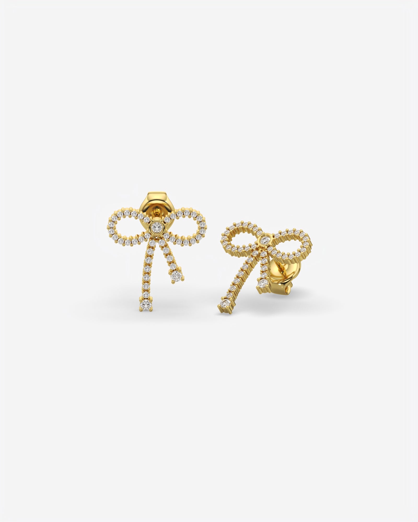 Diamond Bow Dangle Earrings 14K Yellow Gold