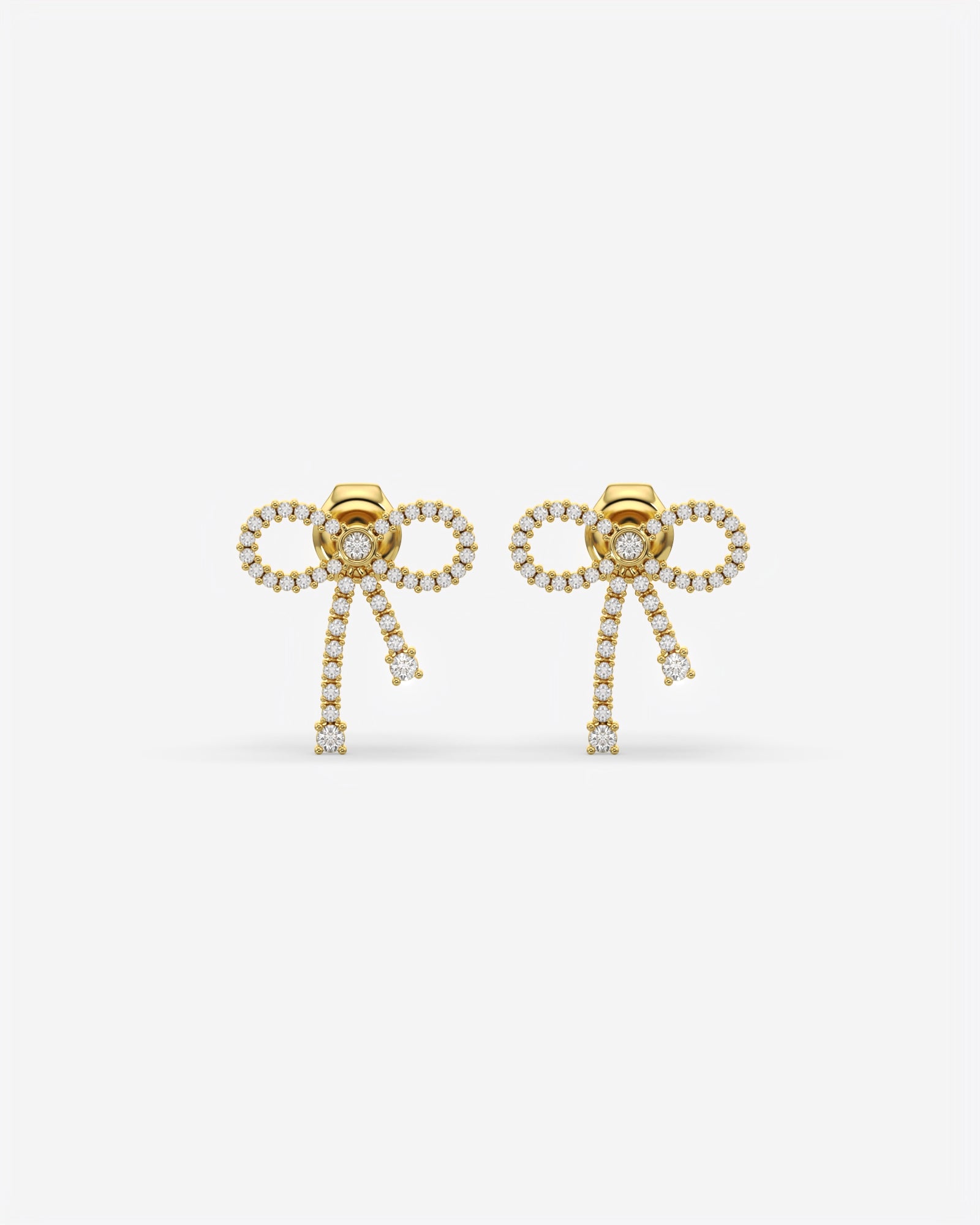 Diamond Bow Dangle Earrings 14K Yellow Gold