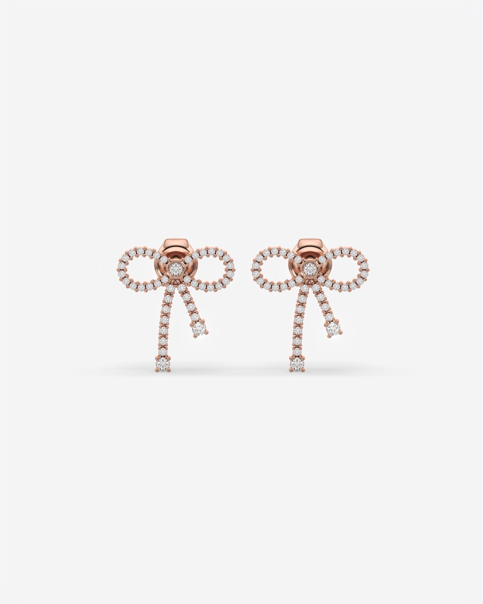 Diamond Bow Dangle Earrings 14K Rose Gold