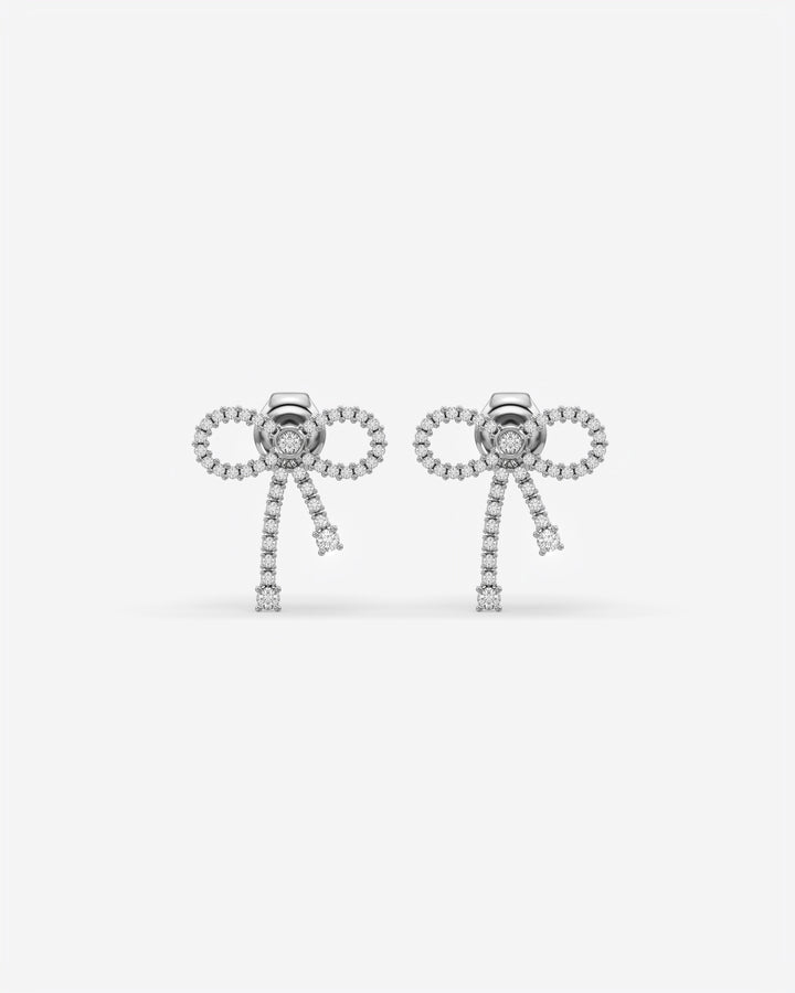 Diamond Bow Dangle Earrings 18K White Gold