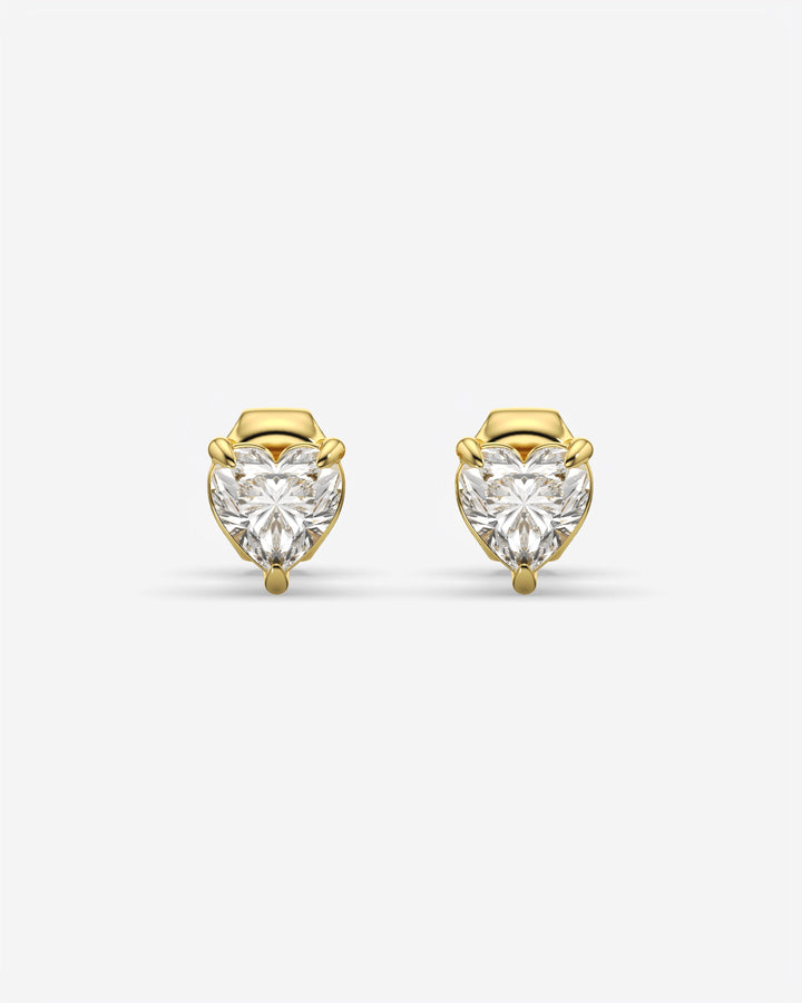 Lab Grown Heart Diamond Stud Earrings 14K Yellow Gold
