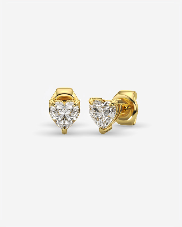 Lab Grown Heart Diamond Stud Earrings 14K Yellow Gold