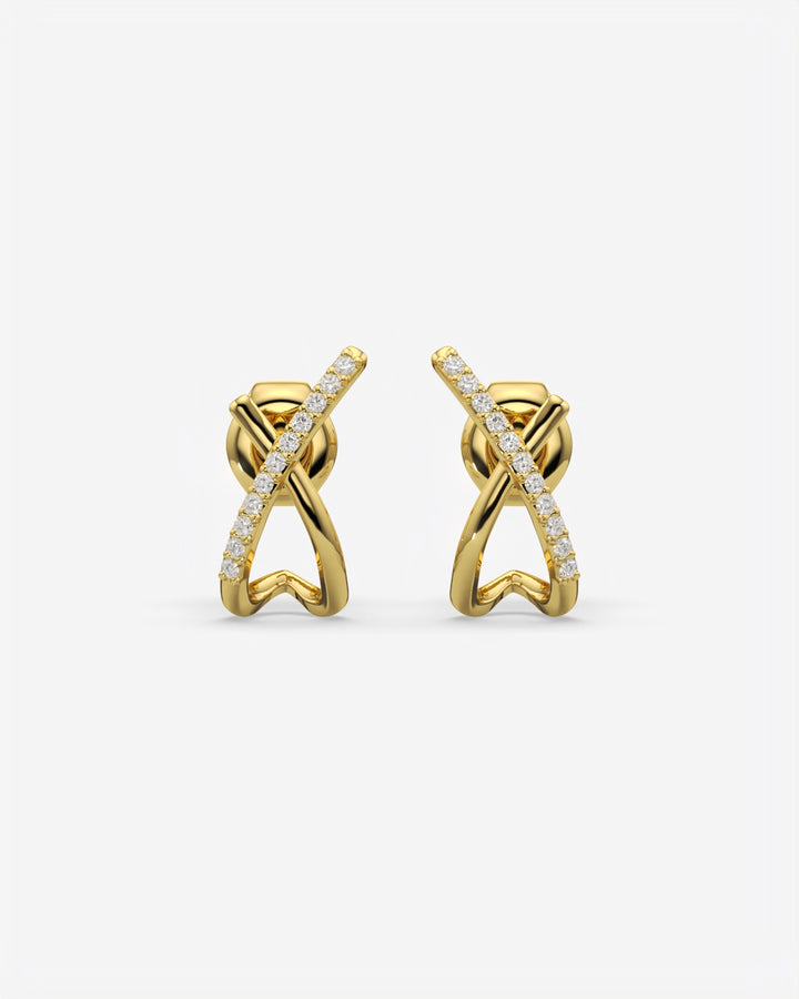 Crossed Diamond Stud Earrings 14K Yellow Gold
