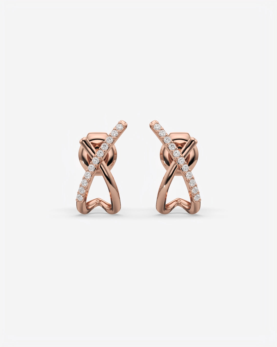 Crossed Diamond Stud Earrings 18K Rose Gold