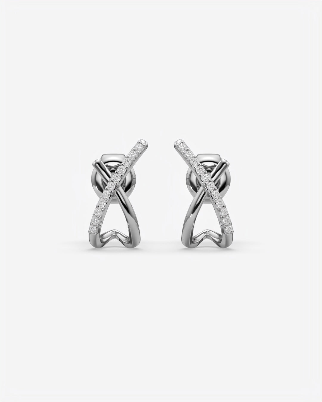 Crossed Diamond Stud Earrings 14K White Gold