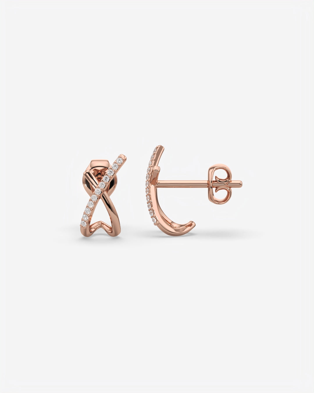 Crossed Diamond Stud Earrings 18K Rose Gold