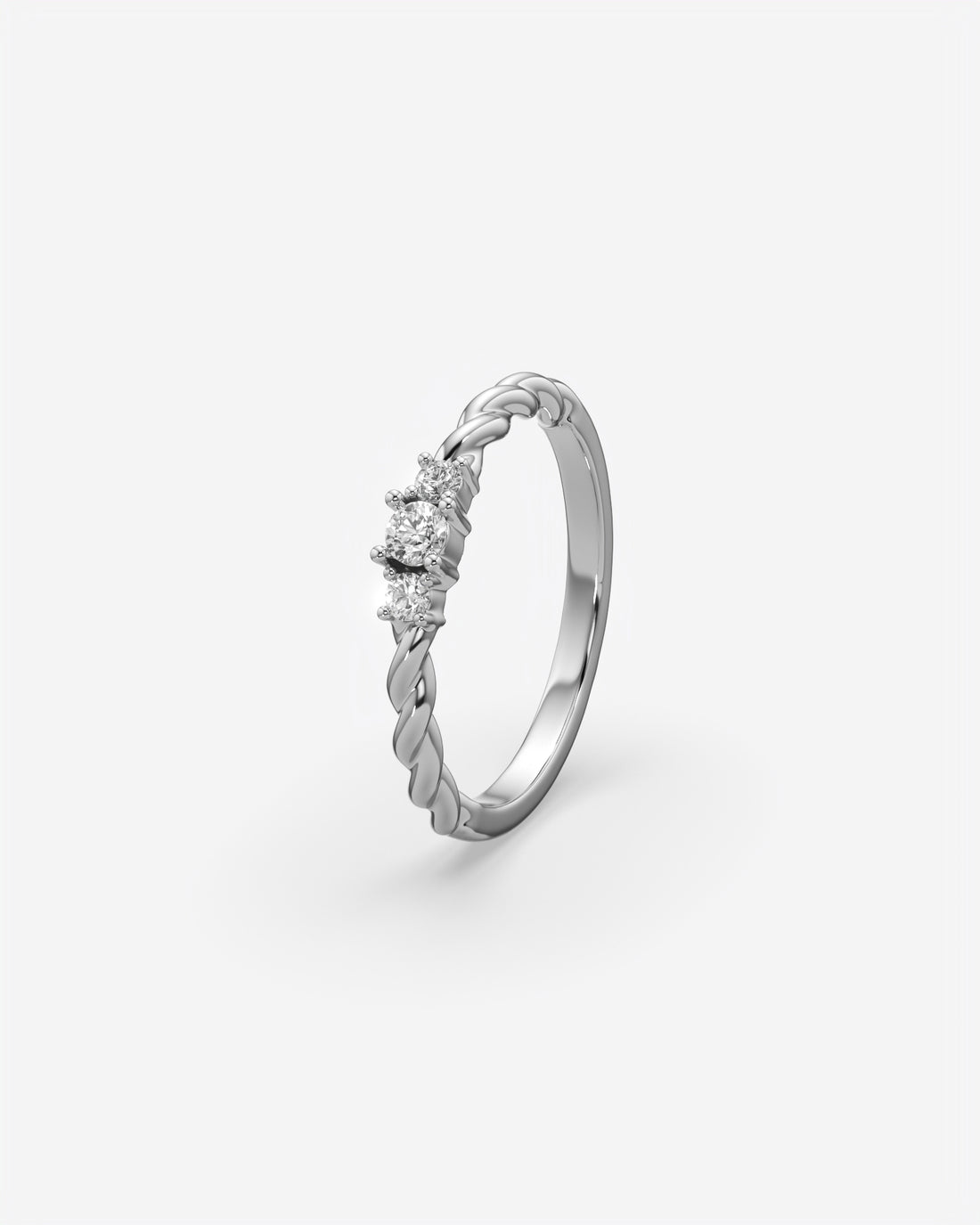 Three Stone Dainty Diamond Twisted Ring 14K White Gold