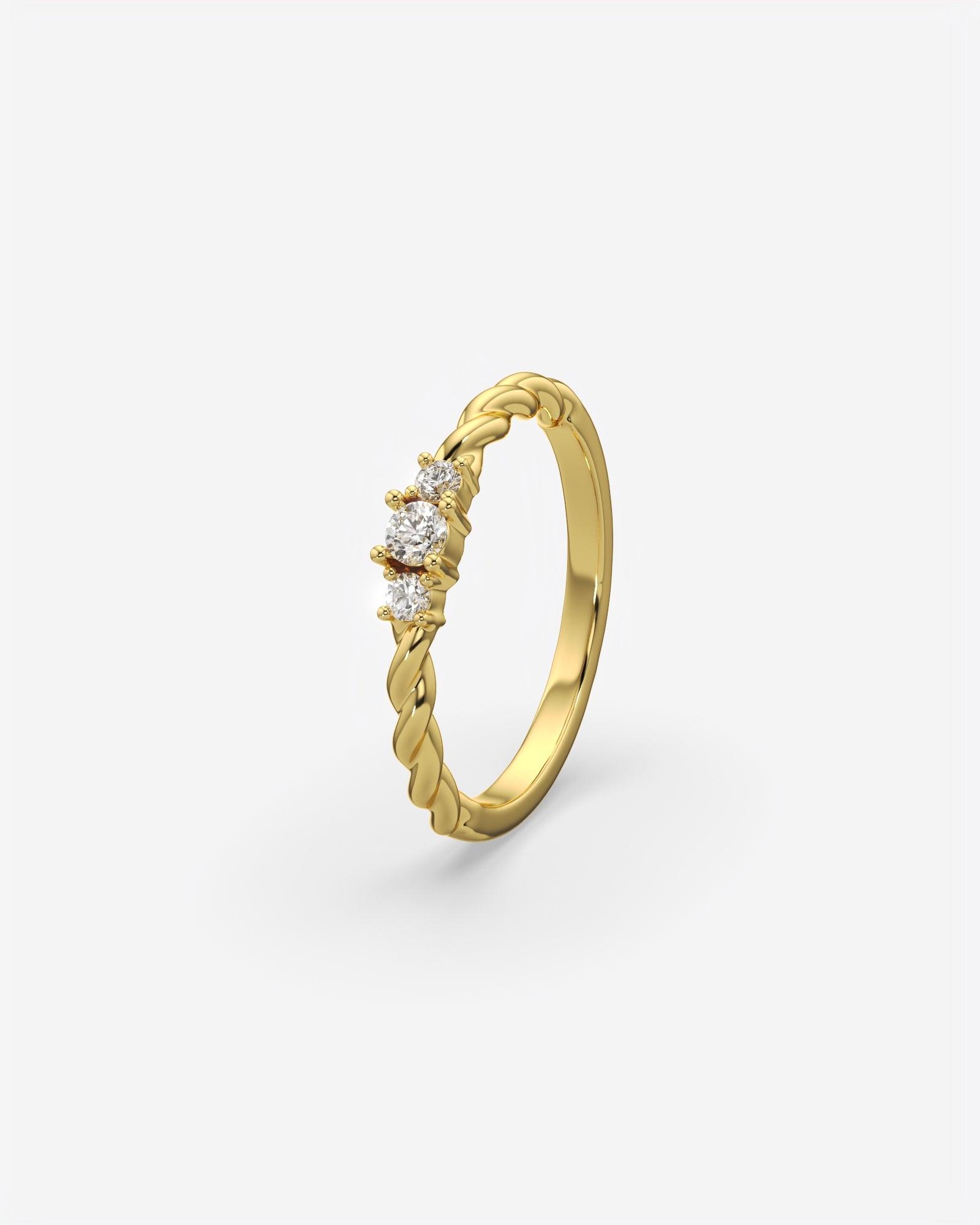 Three Stone Dainty Diamond Twisted Ring 14K Yellow Gold