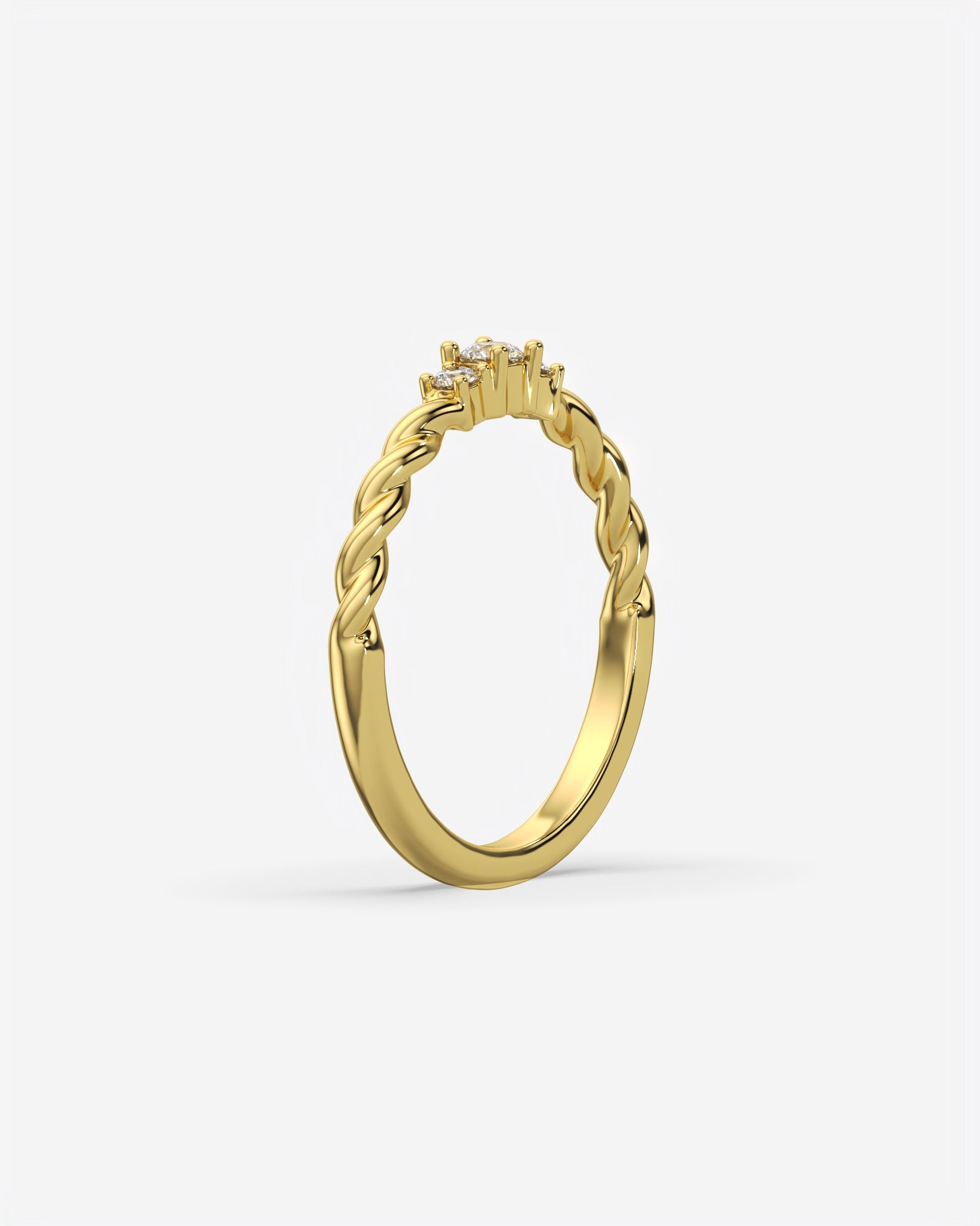 Three Stone Dainty Diamond Twisted Ring 14K Yellow Gold