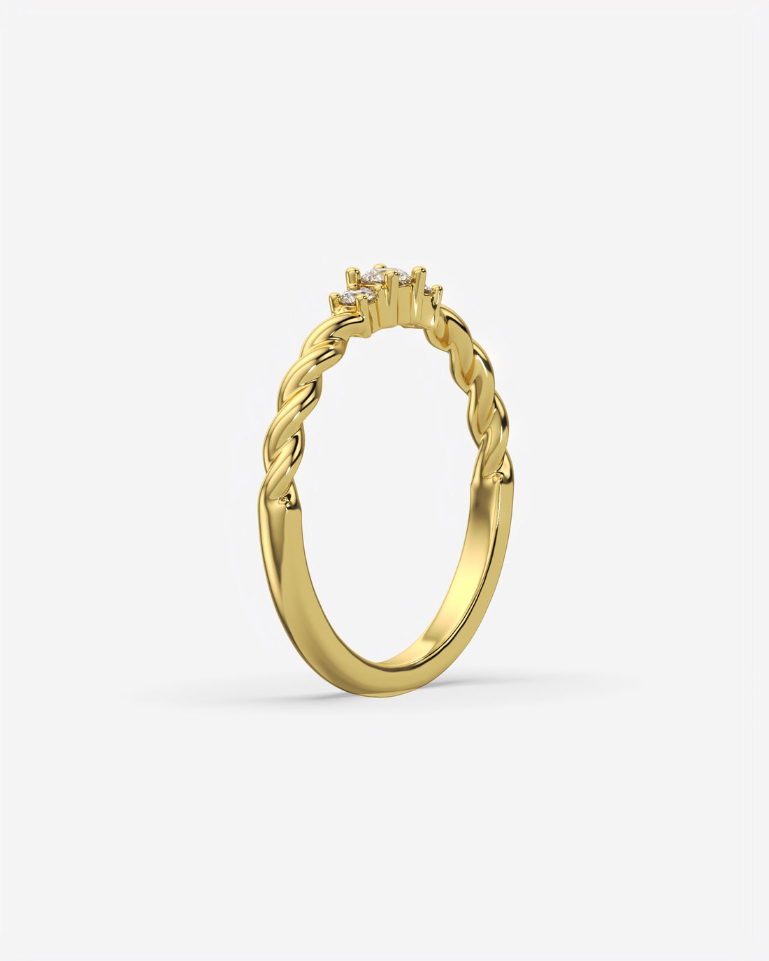 Three Stone Dainty Diamond Twisted Ring 14K Yellow Gold