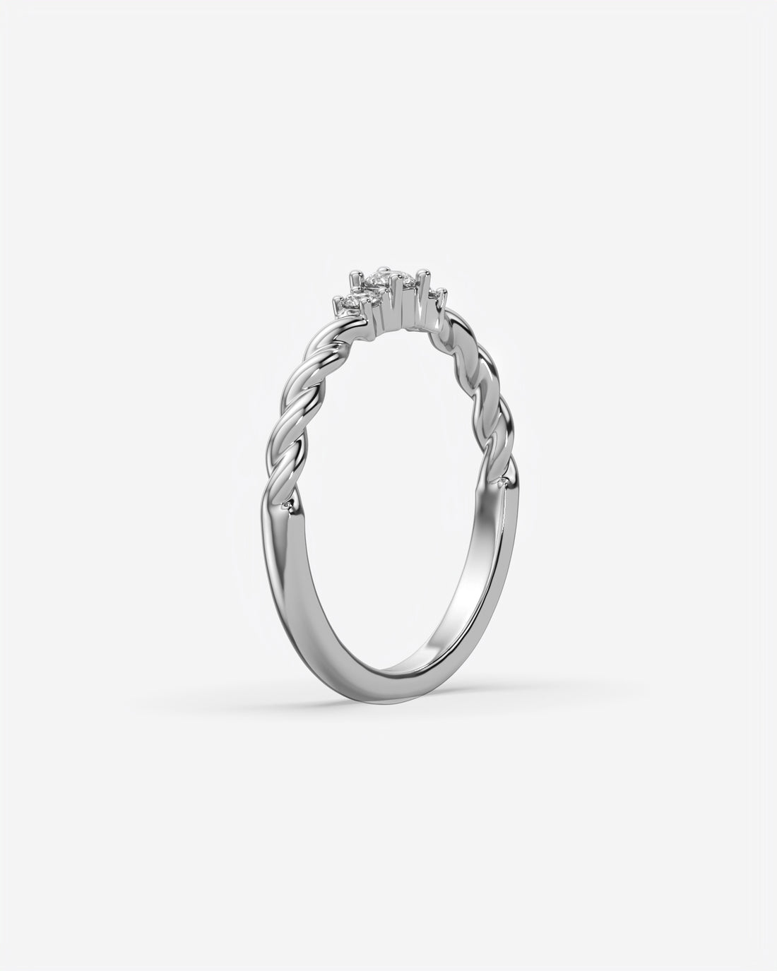 Three Stone Dainty Diamond Twisted Ring 14K White Gold