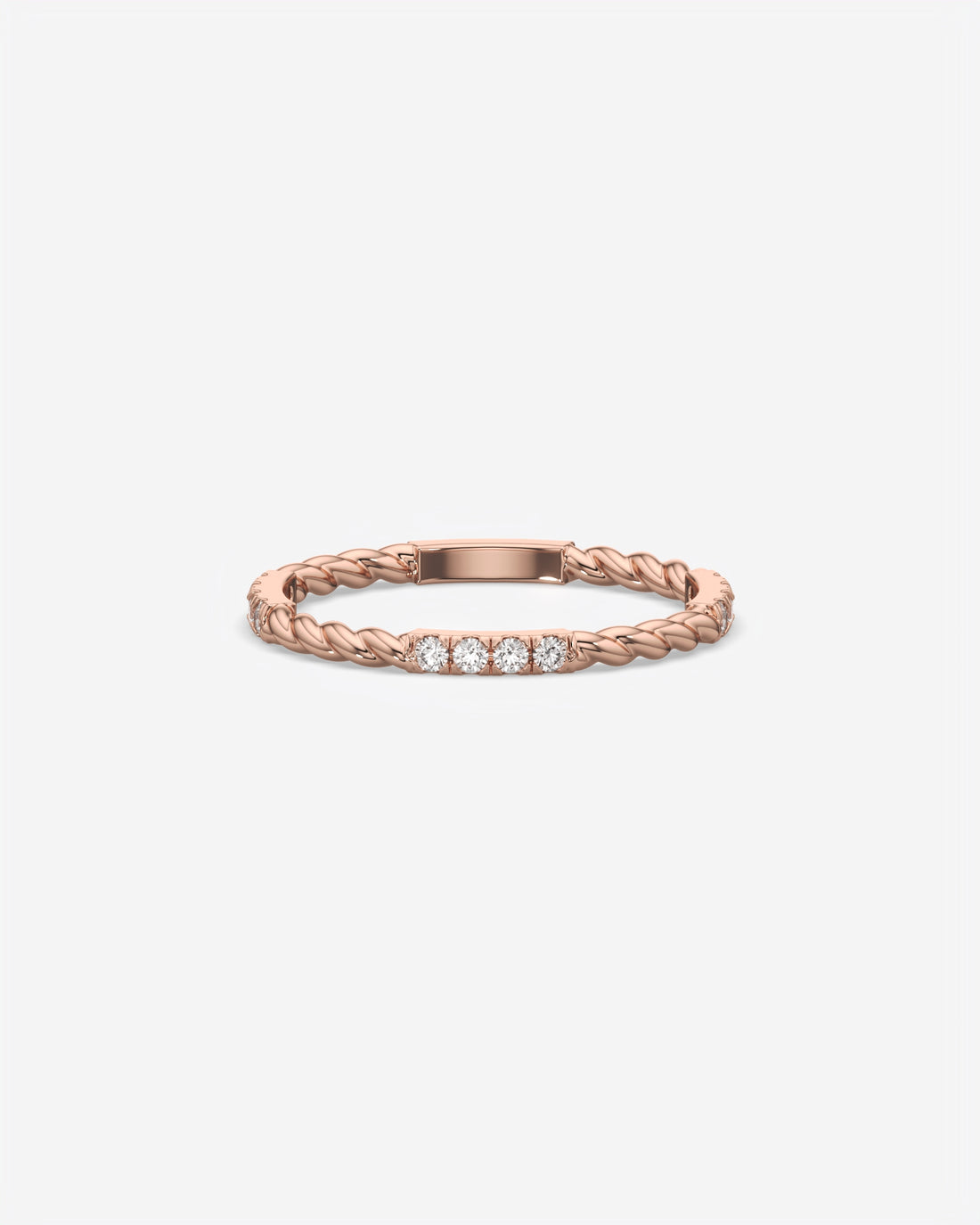 Twisted Diamond Bar Ring 14K Rose Gold