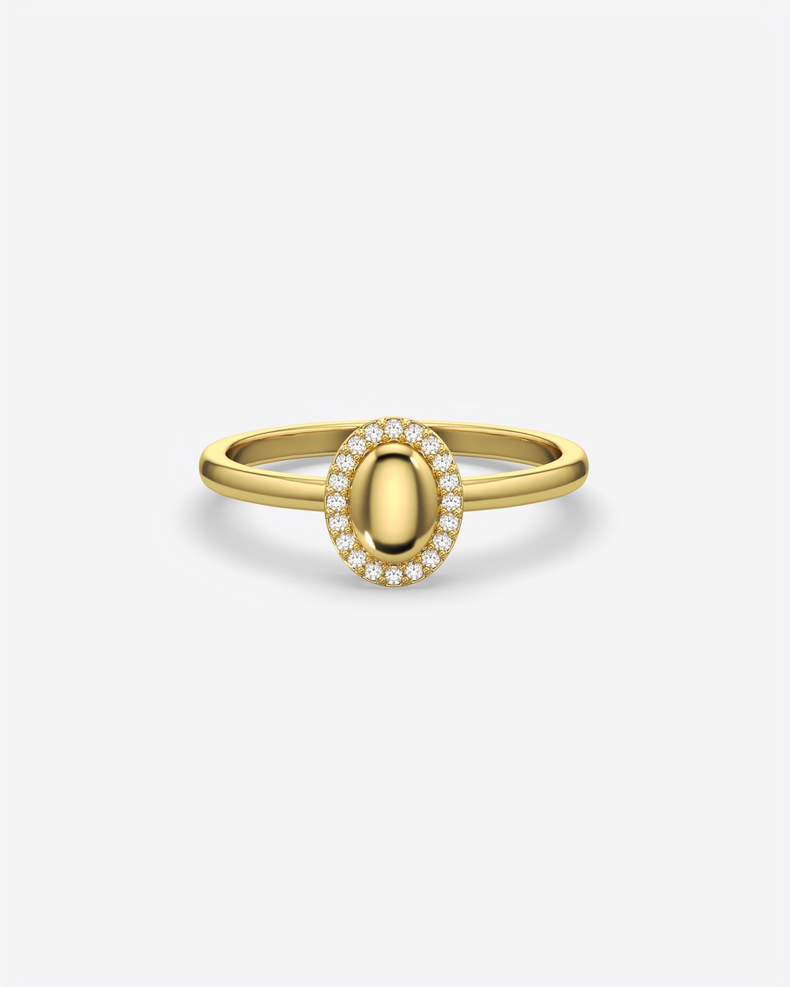 Oval Signet Ring with Diamond Halo 14K Yellow Gold