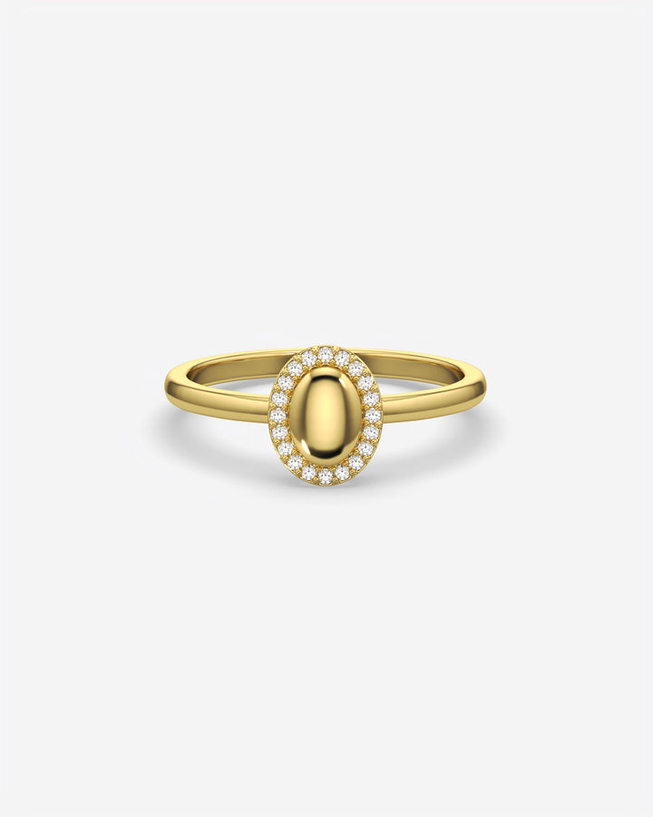 Oval Signet Ring with Diamond Halo 14K Yellow Gold