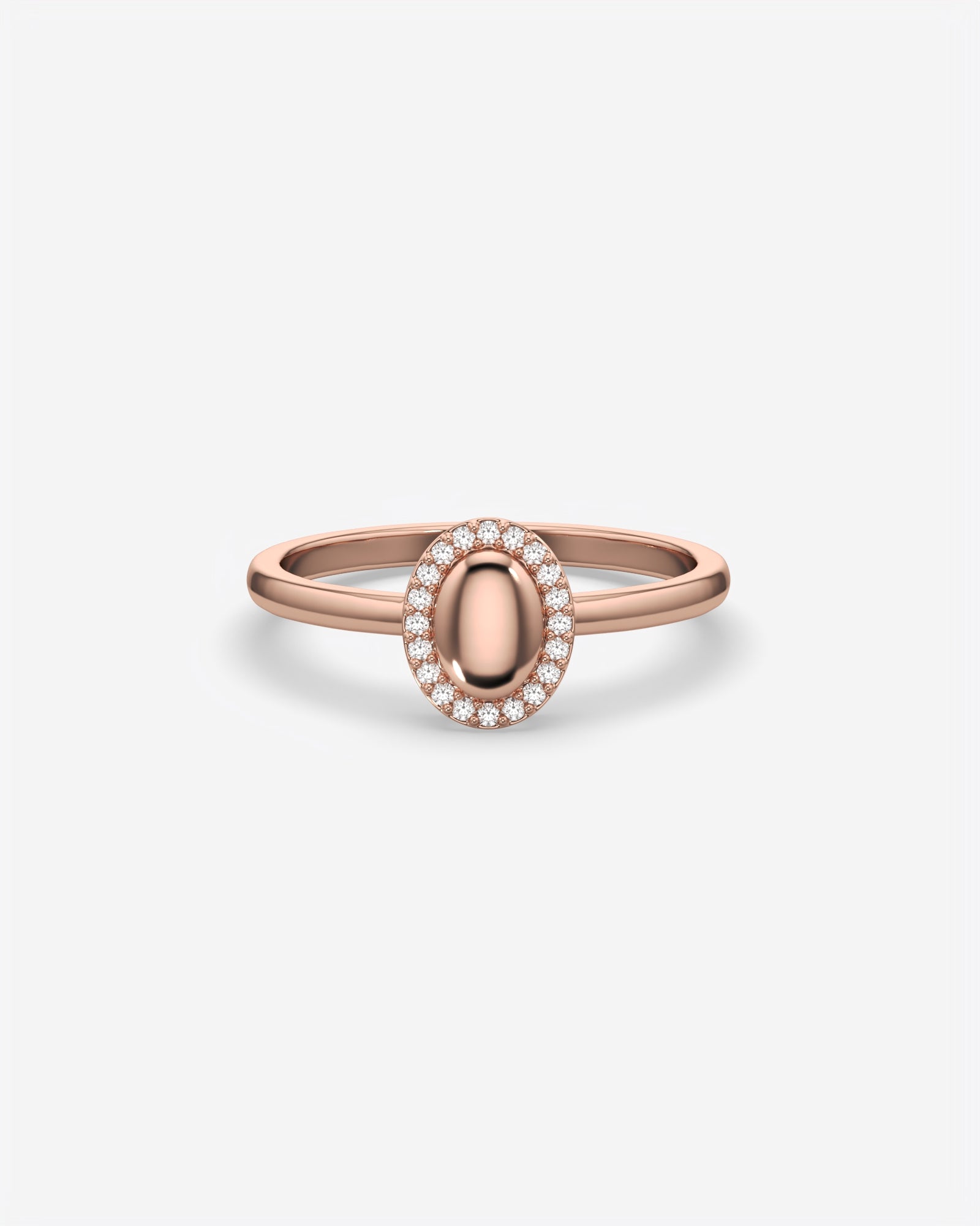 Oval Signet Ring with Diamond Halo 14K Rose Gold