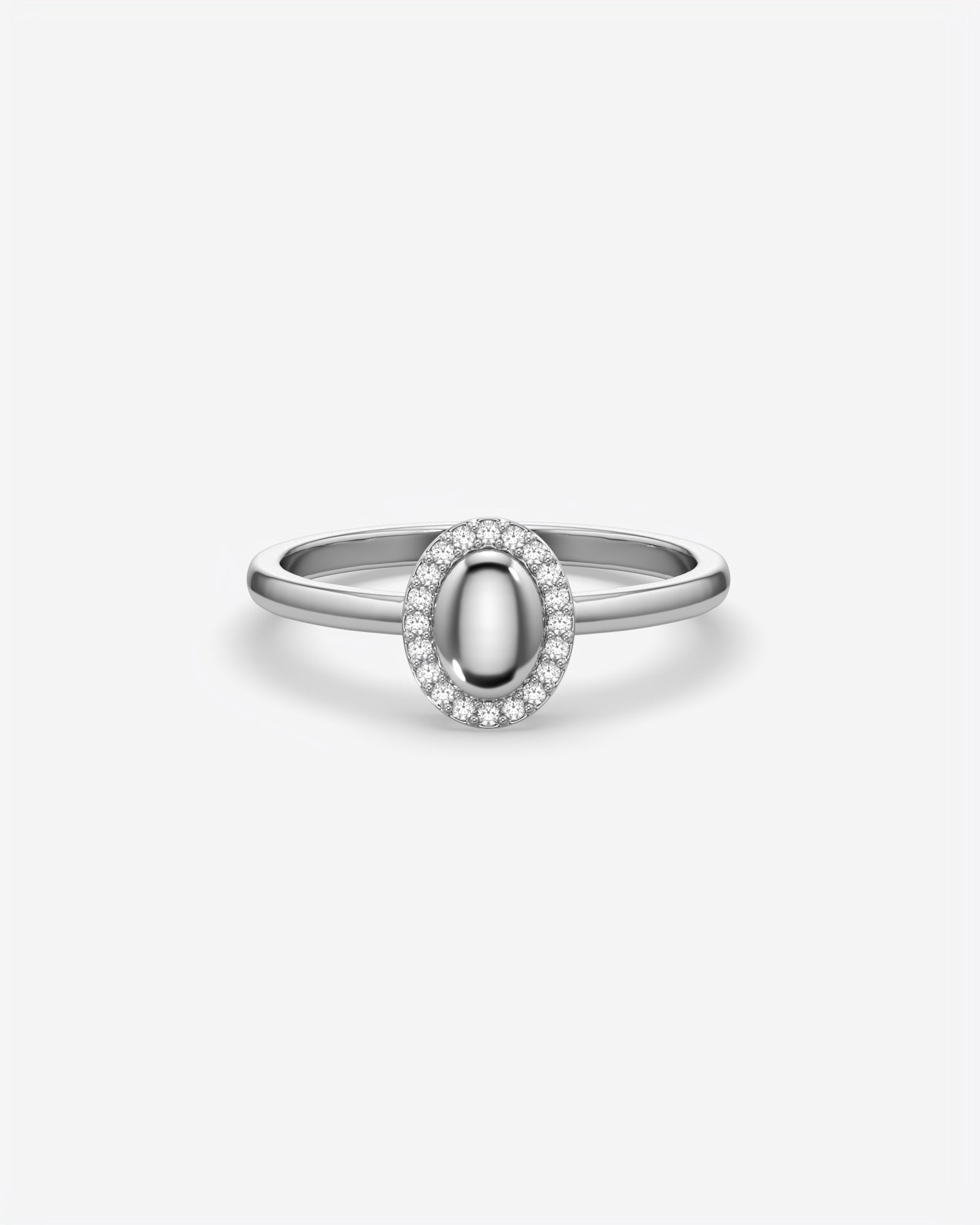 Oval Signet Ring with Diamond Halo 18K White Gold