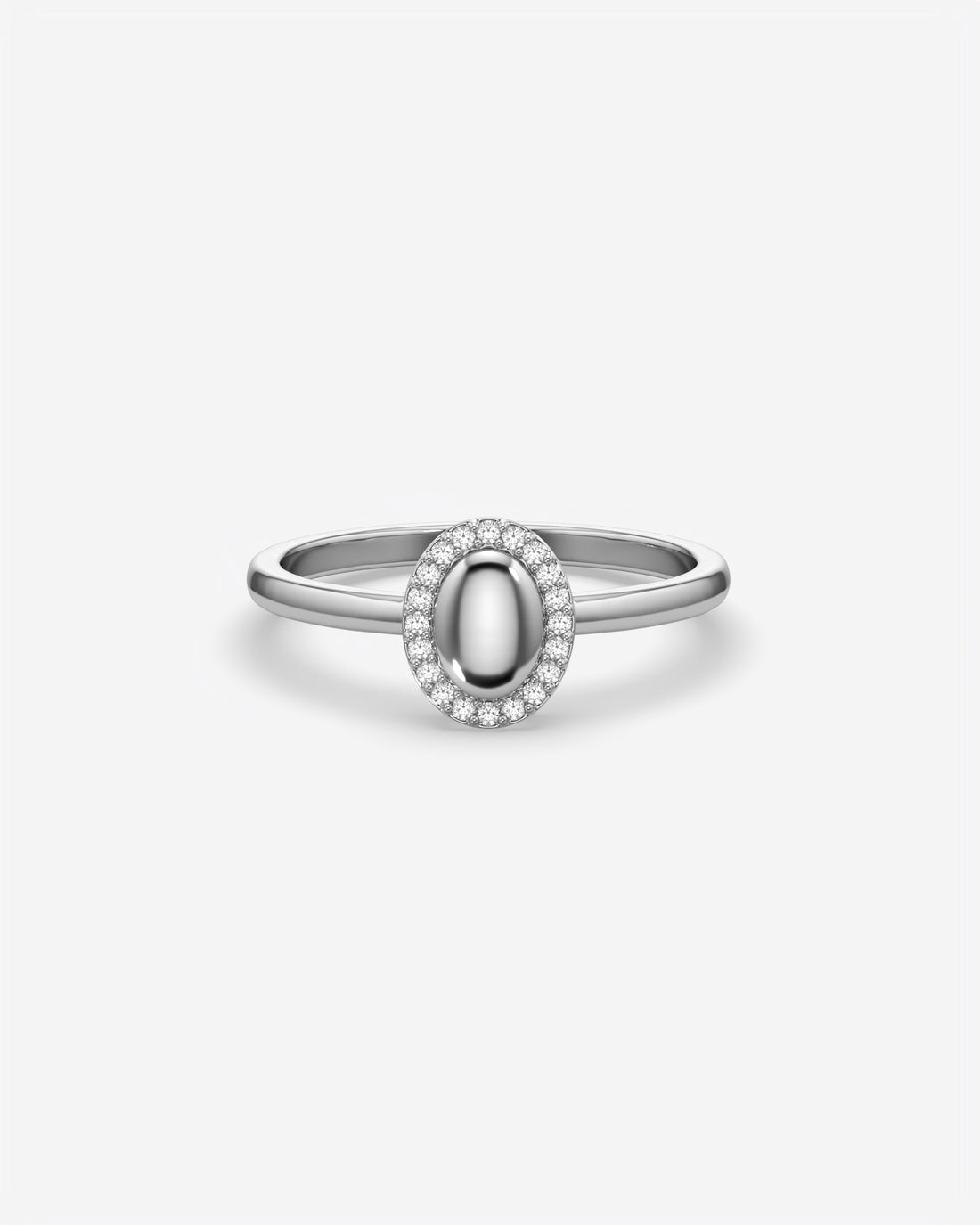 Oval Signet Ring with Diamond Halo 18K White Gold
