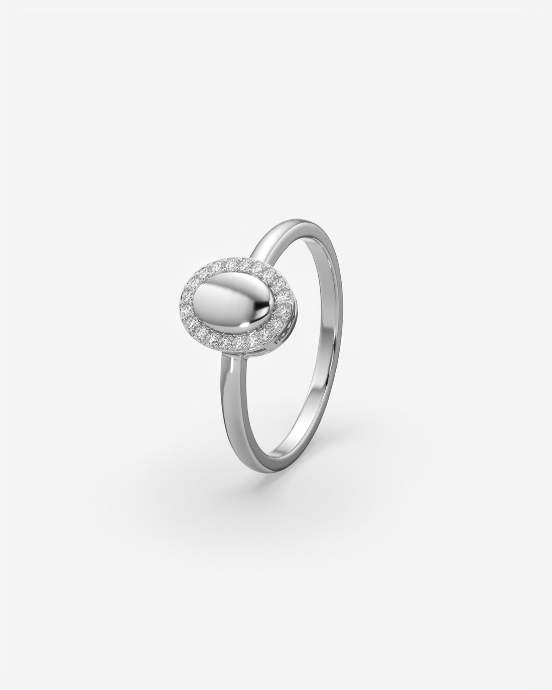 Oval Signet Ring with Diamond Halo 18K White Gold
