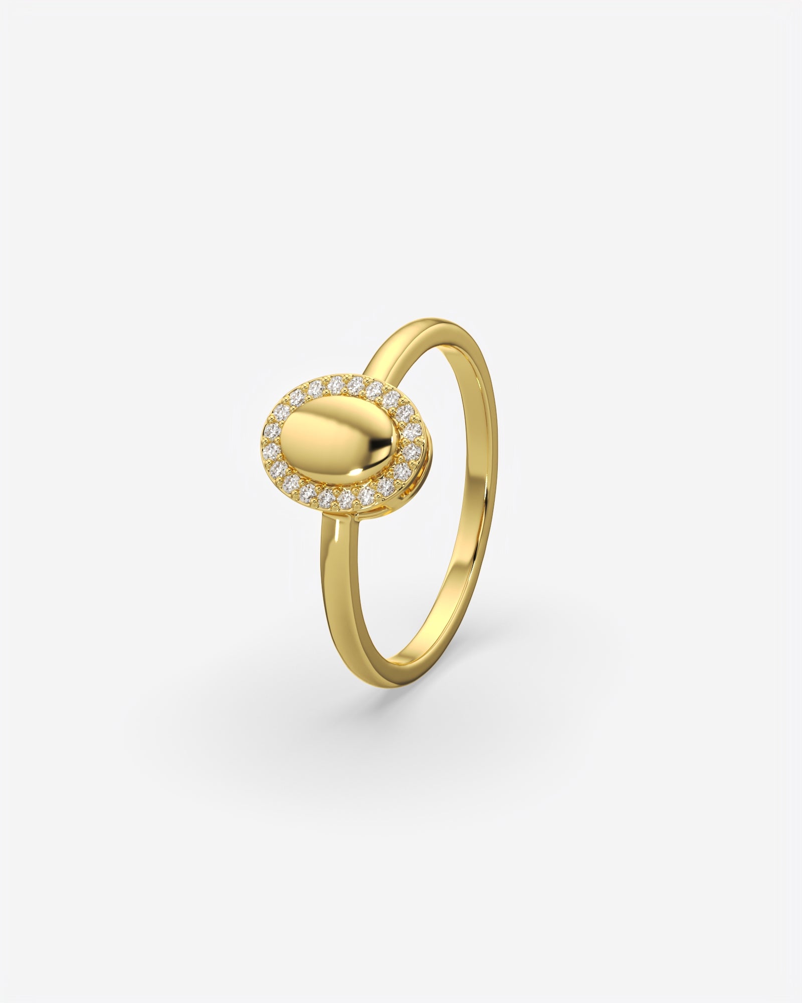Oval Signet Ring with Diamond Halo 14K Yellow Gold