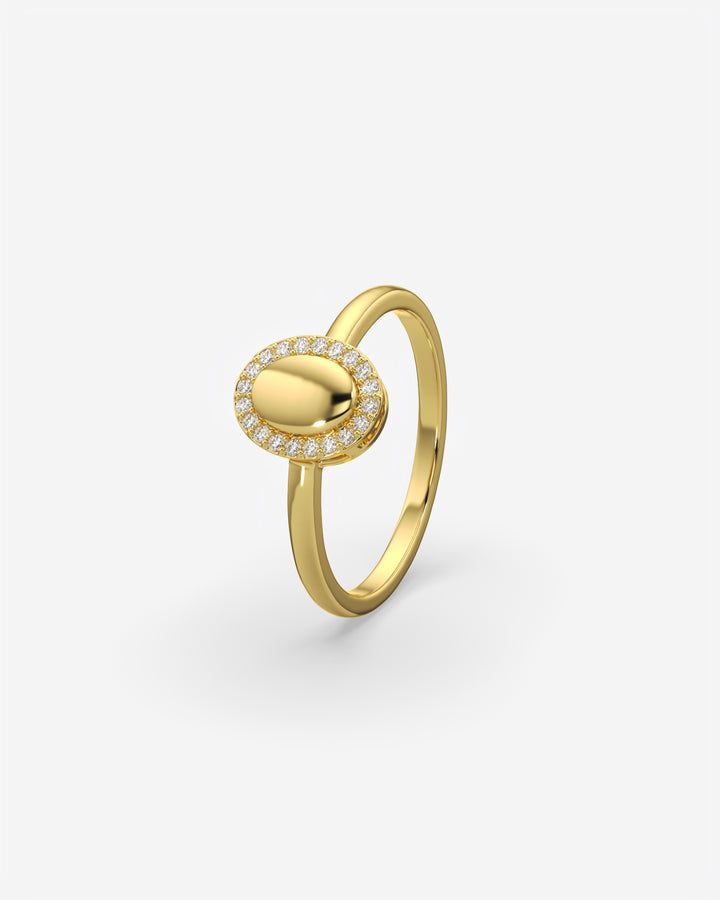 Oval Signet Ring with Diamond Halo 14K Yellow Gold