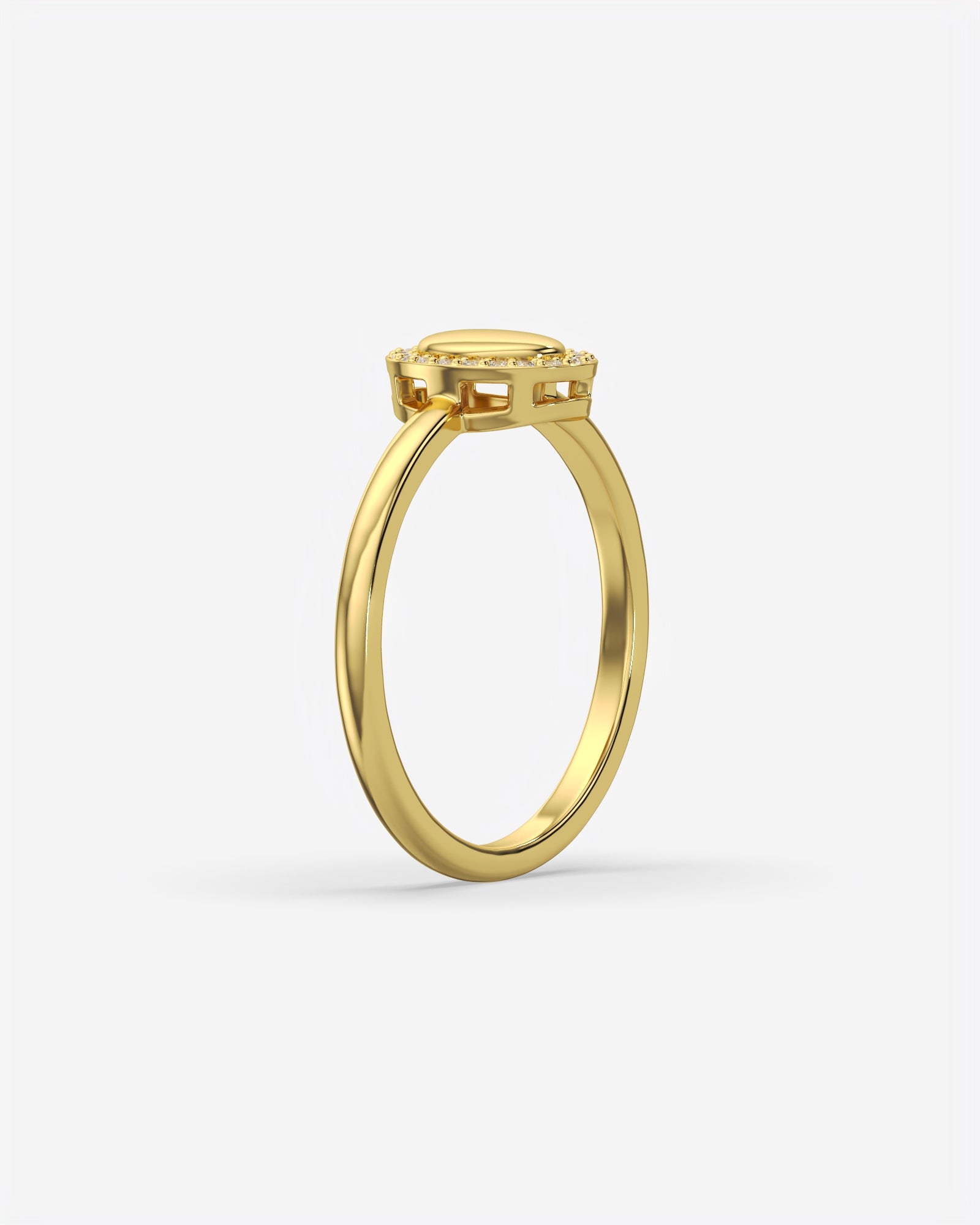 Oval Signet Ring with Diamond Halo 14K Yellow Gold