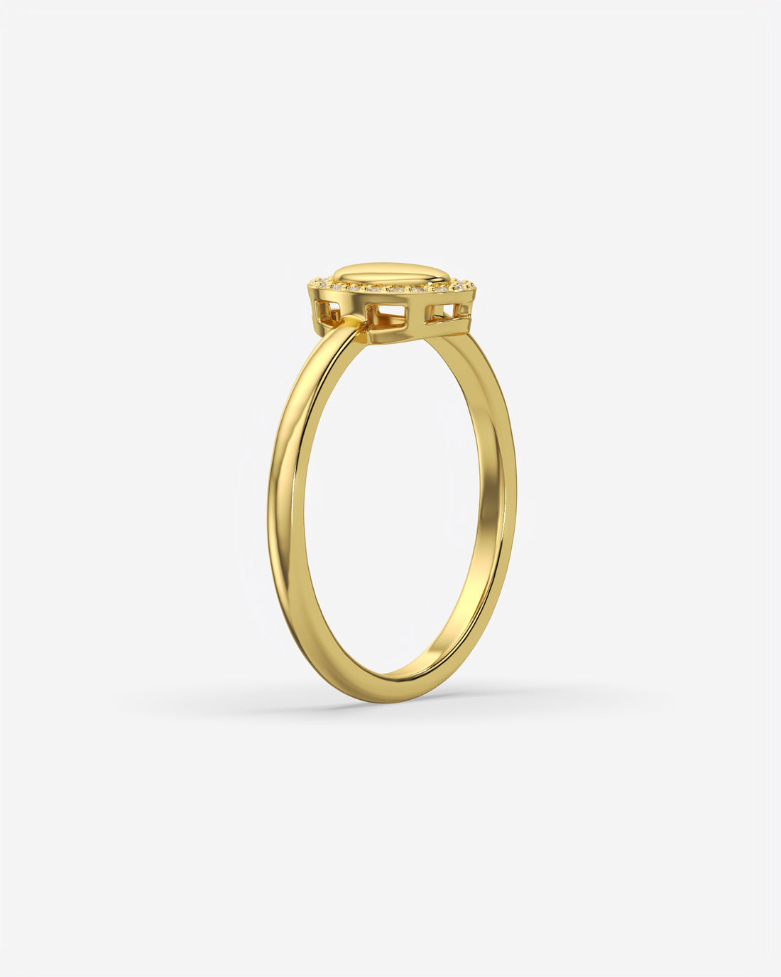 Oval Signet Ring with Diamond Halo 14K Yellow Gold