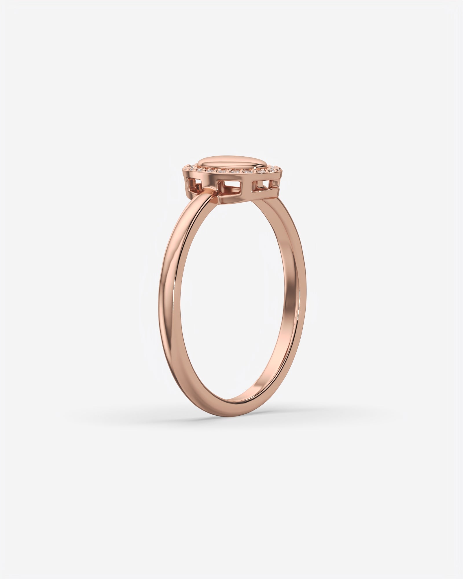 Oval Signet Ring with Diamond Halo 14K Rose Gold