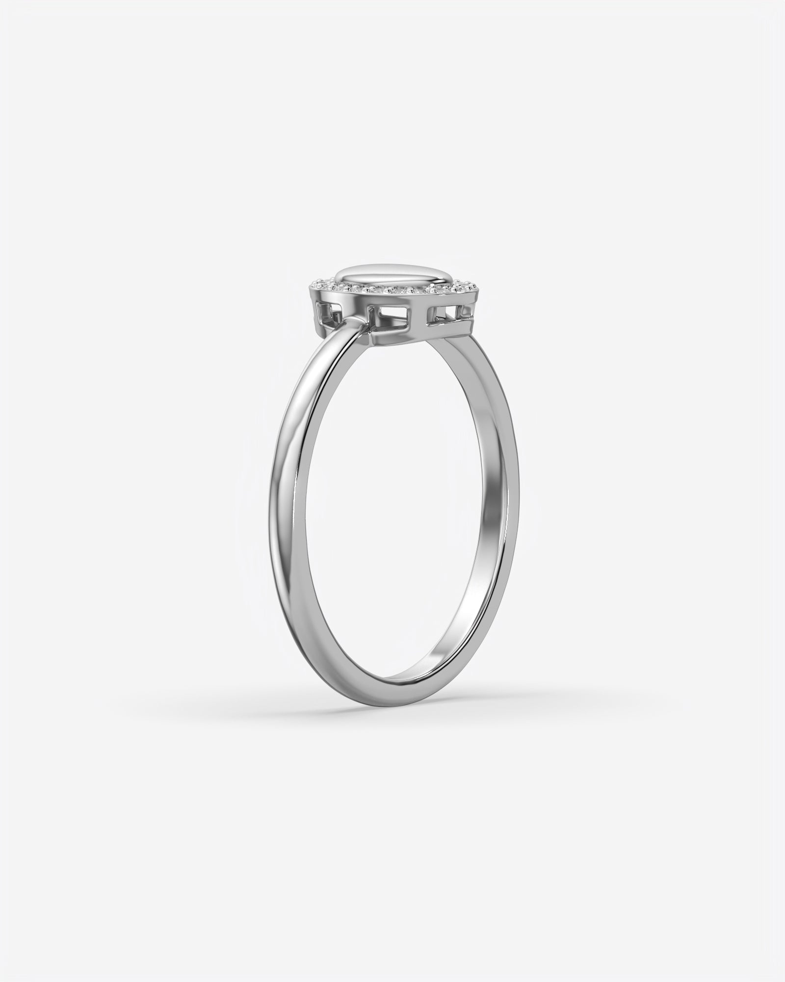 Oval Signet Ring with Diamond Halo 18K White Gold