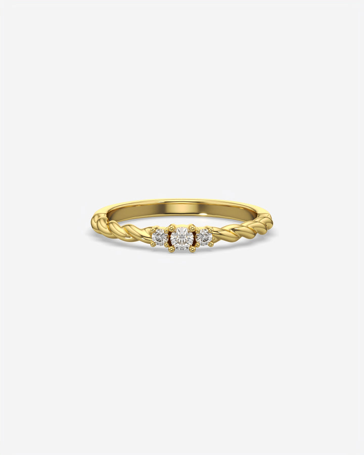 Three Stone Dainty Diamond Twisted Ring 14K Yellow Gold